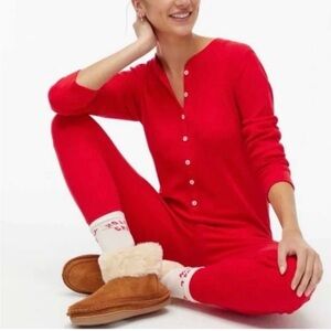 J. Crew One Piece Red Cotton Pajamas Size Medium